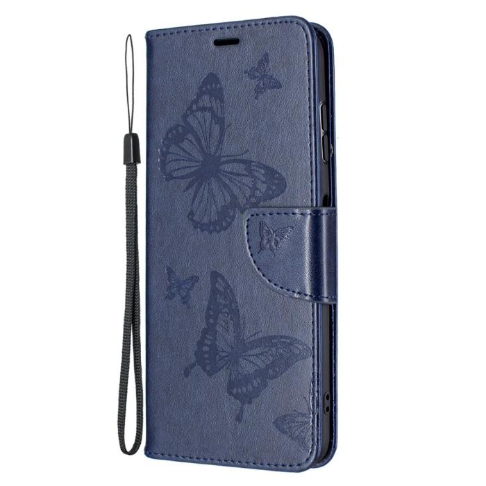 Bild 4, Nokia G10 / G20 Fodral Tryckt Butterfly Läder Mörk Blå
