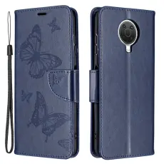 Nokia G10 / G20 Fodral Tryckt Butterfly L&auml;der M&ouml;rk Bl&aring;