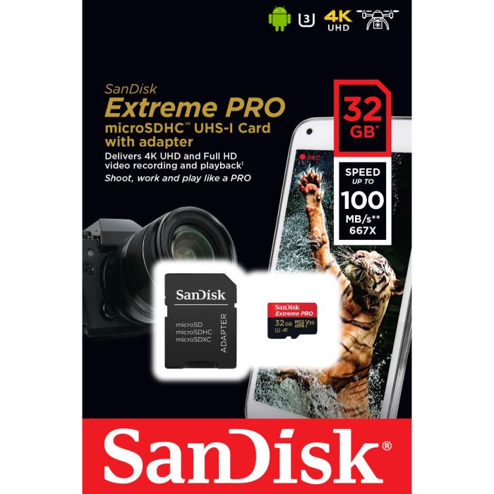 Bild 1, SanDisk MicroSDHC Extreme Pro 32GB Minneskort