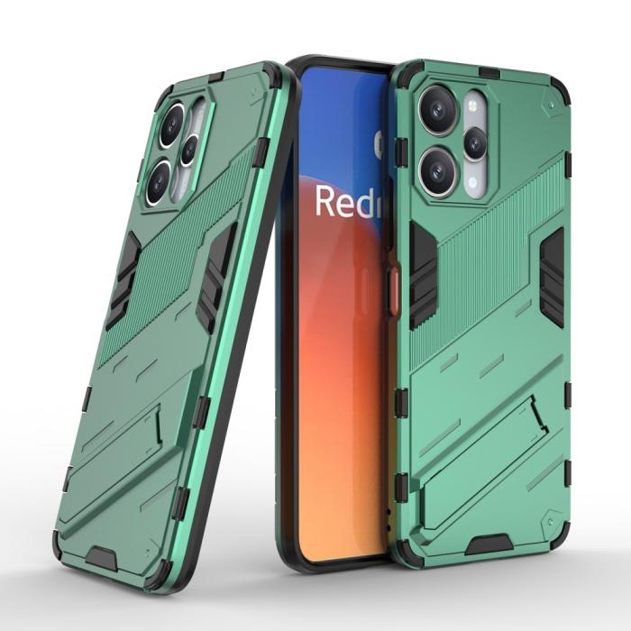 Bild 5, Xiaomi Redmi 12 5G/4G Skal Kickstand Hybrid Armor Grön