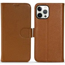 iPhone 13 Pro Fodral &Auml;kta L&auml;der Litchi Textur Ljus Brun