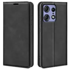 Motorola Edge 50 Pro 5G Retro L&auml;der Flip Fodral Svart