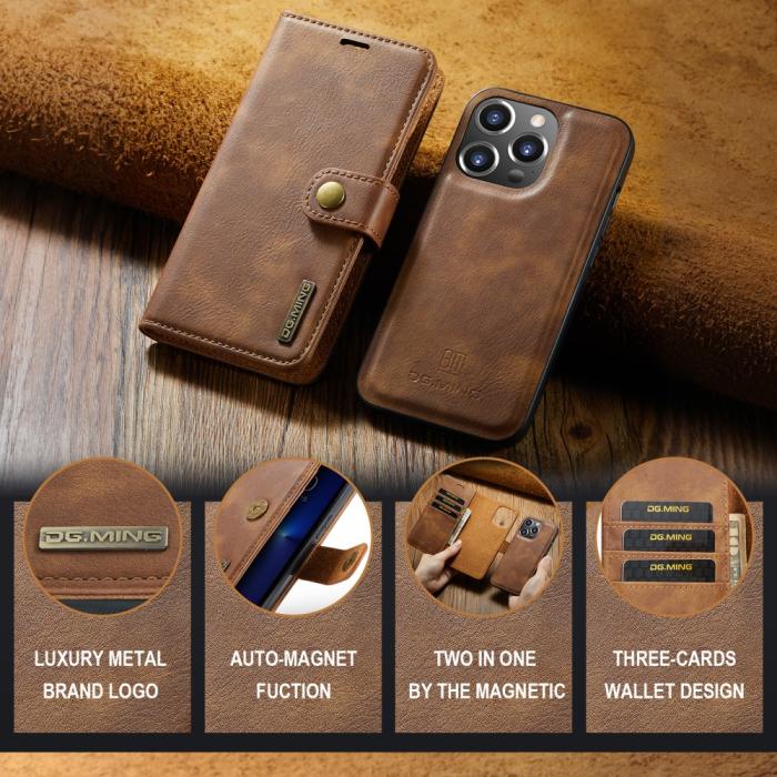 Bild 6, DG.MING iPhone 16 Pro Fodral 2in1 Magnet Brun