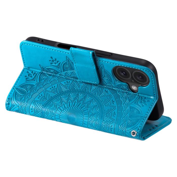 Bild 4, iPhone 16 Fodral Mandala Läder Blå