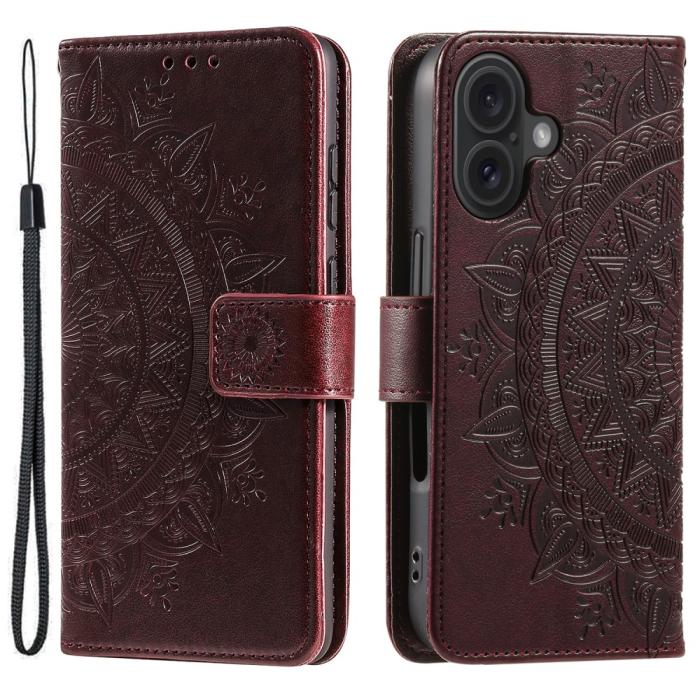 Bild 1, iPhone 16 Fodral Mandala Läder Brun