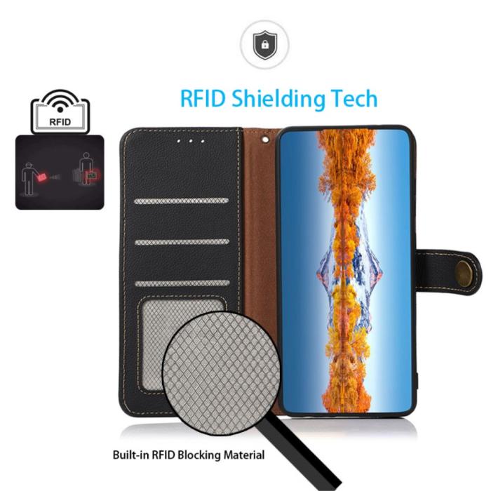 Bild 5, KHAZNEH Galaxy A05s 4G Fodral RFID Äkta Läder Svart
