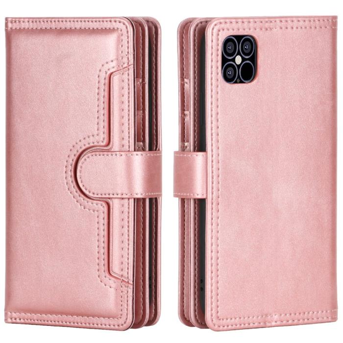 Bild 1, iPhone 13 Pro Max - Multifunktionellt Flerkort Läder Fodral - Roséguld