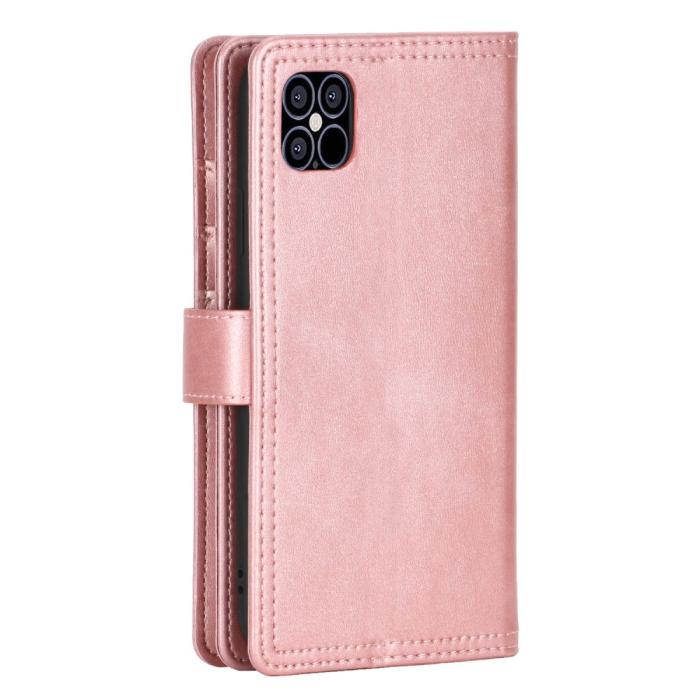 Bild 3, iPhone 13 Pro Max - Multifunktionellt Flerkort Läder Fodral - Roséguld