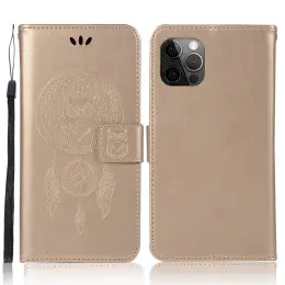 iPhone 13 Pro Max - Owl Dream Catcher Läder Fodral - Guld