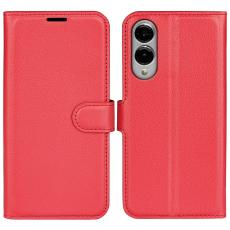 Samsung Galaxy S25 Edge Fodral Litchi L&auml;der R&ouml;d