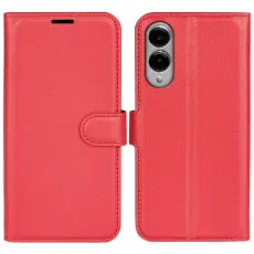 Samsung Galaxy S25 Edge Fodral Litchi L&auml;der R&ouml;d