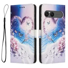 Sony Xperia 10 VII Fodral Med Tryck Hj&auml;rta / Fj&auml;rilar