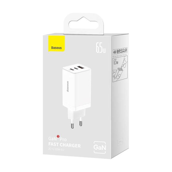 Bild 6, Baseus 65W GaN5 Pro Väggladdare 2x USB-C 1x USB-A Vit