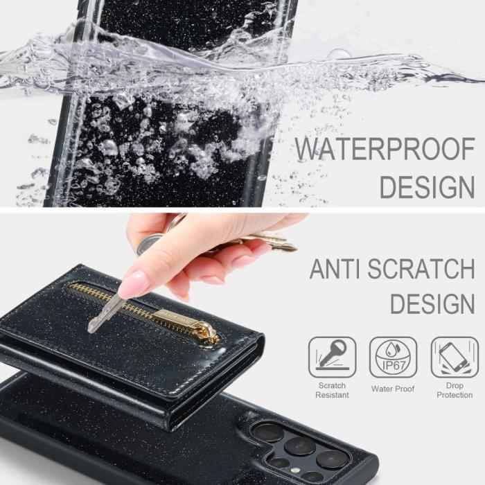 Bild 6, DG.MING Galaxy S24 Ultra Skal Magnetisk Plånbok Glitter Svart