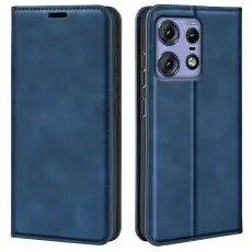 Motorola Edge 50 Pro 5G Retro L&auml;der Flip Fodral Bl&aring;
