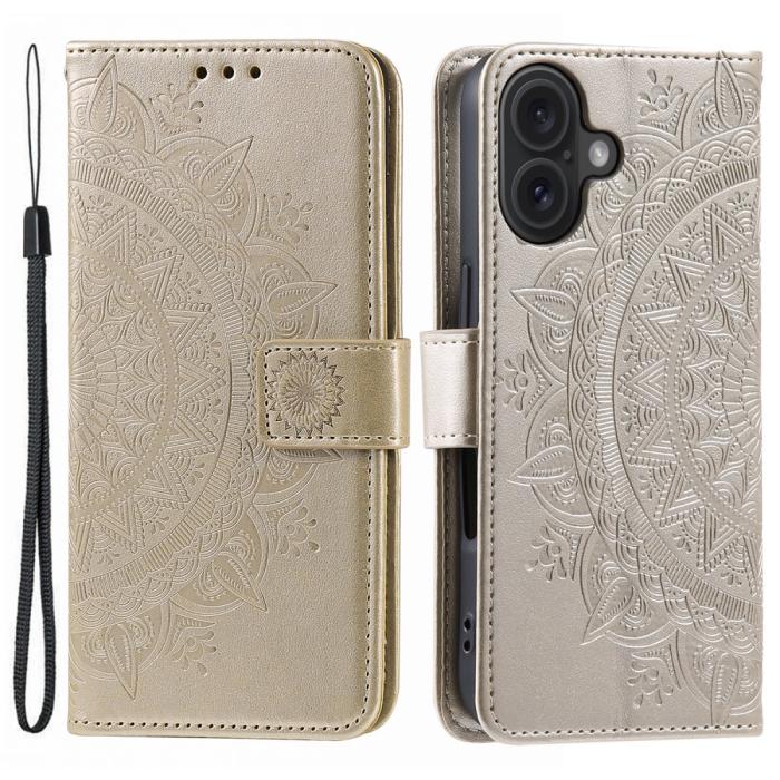 Bild 1, iPhone 16 Fodral Mandala Läder Guld