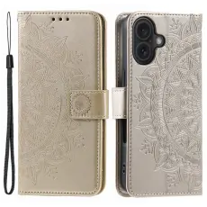 iPhone 16 Fodral Mandala L&auml;der Guld
