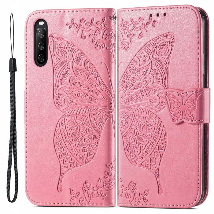 Bild 1, Sony Xperia 10 III - Butterfly Läder Fodral - Rosa