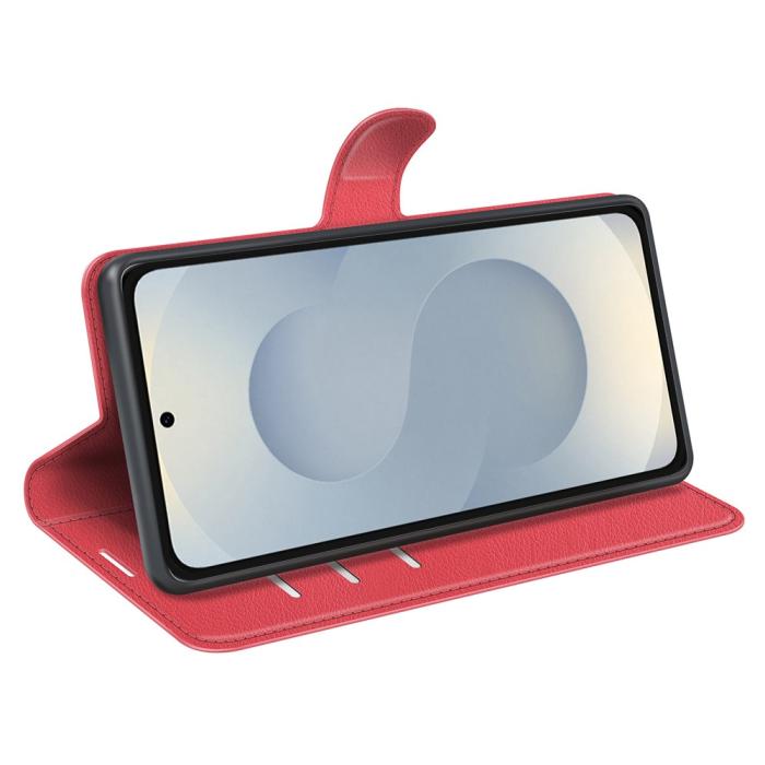 Bild 3, Samsung Galaxy S25 Edge Fodral Litchi Läder Röd