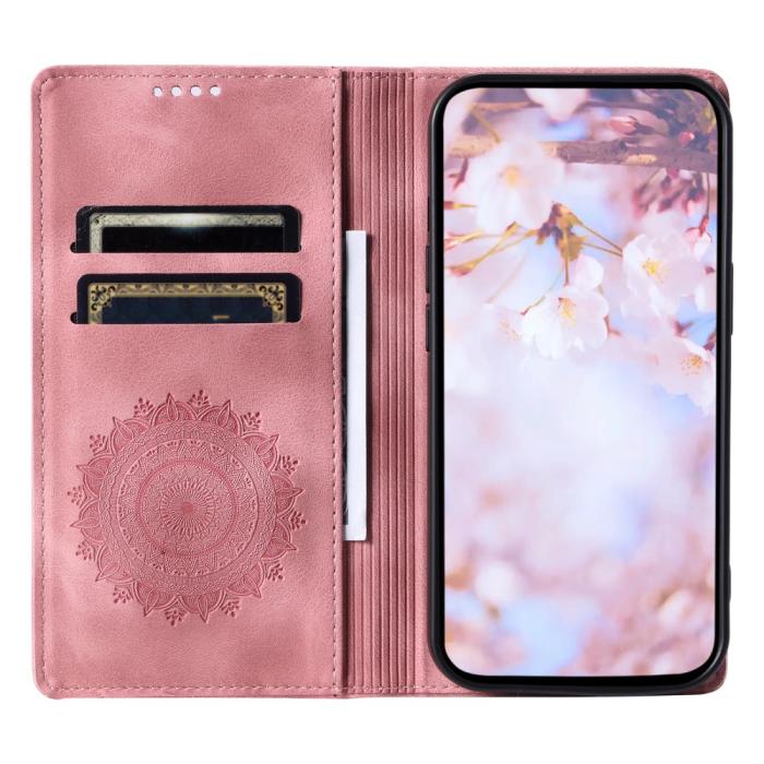 Bild 2, iPhone 17e / 16e Fodral Flip Mandala Läder Roséguld