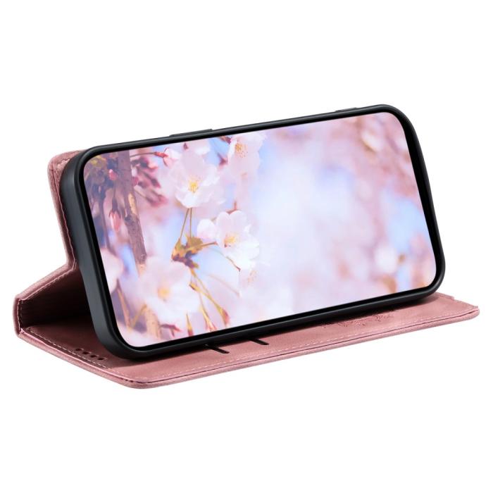 Bild 4, iPhone 17e / 16e Fodral Flip Mandala Läder Roséguld