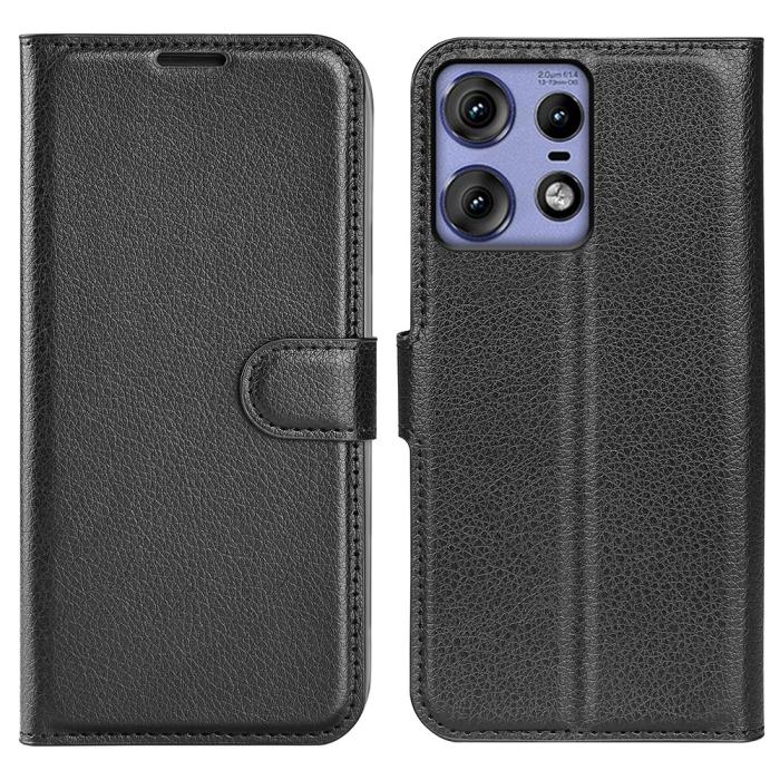 Bild 1, Motorola Edge 50 Pro 5G Litchi Läder Fodral Svart