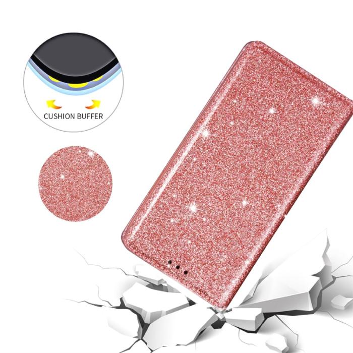 Bild 4, iPhone 15 Plus Fodral Flip Glitter Roséguld