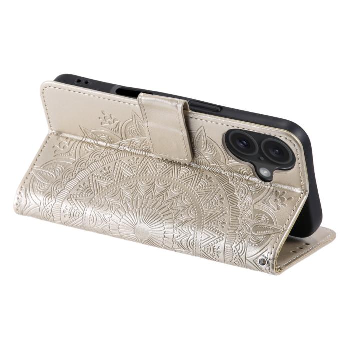Bild 4, iPhone 16 Fodral Mandala Läder Guld