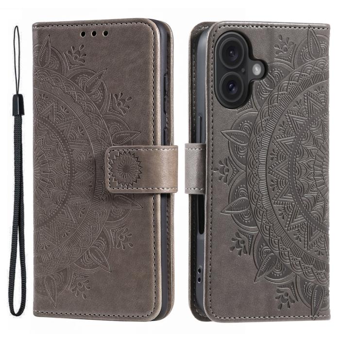 Bild 1, iPhone 16 Fodral Mandala Läder Grå