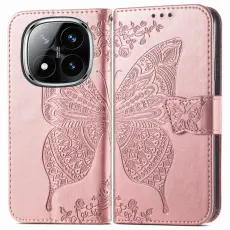 Xiaomi Redmi Note 14 Pro 5G Fodral L&auml;der Fj&auml;ril Tryck Ros&eacute;guld