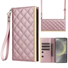 Samsung Galaxy S25 Plus Fodral Rhombus L&auml;der Ros&eacute;guld