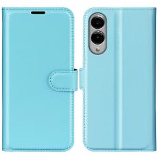 Samsung Galaxy S25 Edge Fodral Litchi L&auml;der Bl&aring;