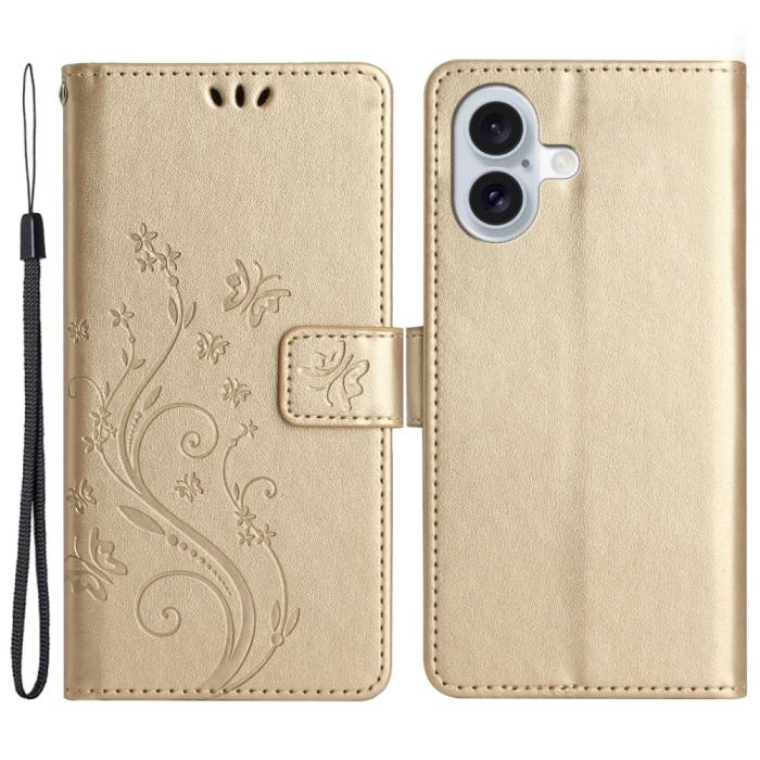 Bild 1, iPhone 16 Plus Fodral Med Blommigt Tryck Guld
