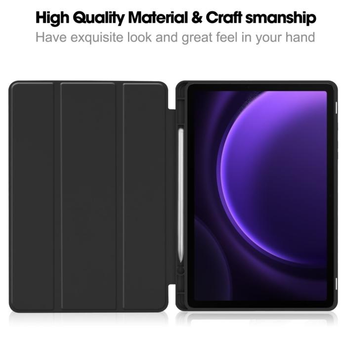 Bild 2, Samsung Galaxy Tab S9 FE Fodral Läder Pennhållare Svart