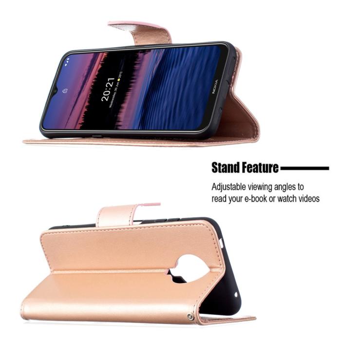 Bild 2, Nokia G10 / G20 Fodral Tryckt Butterfly Läder Roséguld