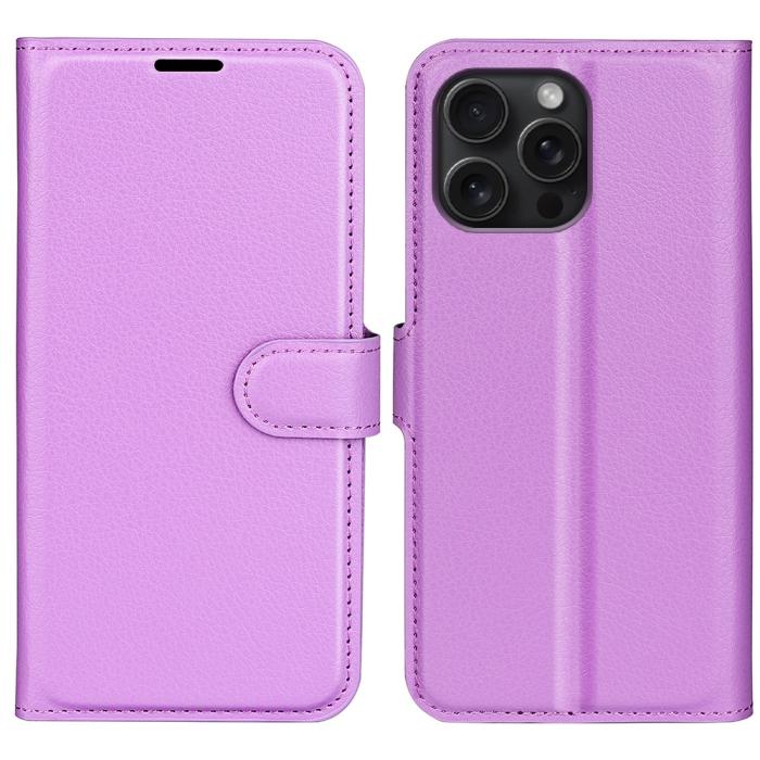 Bild 1, iPhone 16 Pro Fodral Litchi Läder Lila