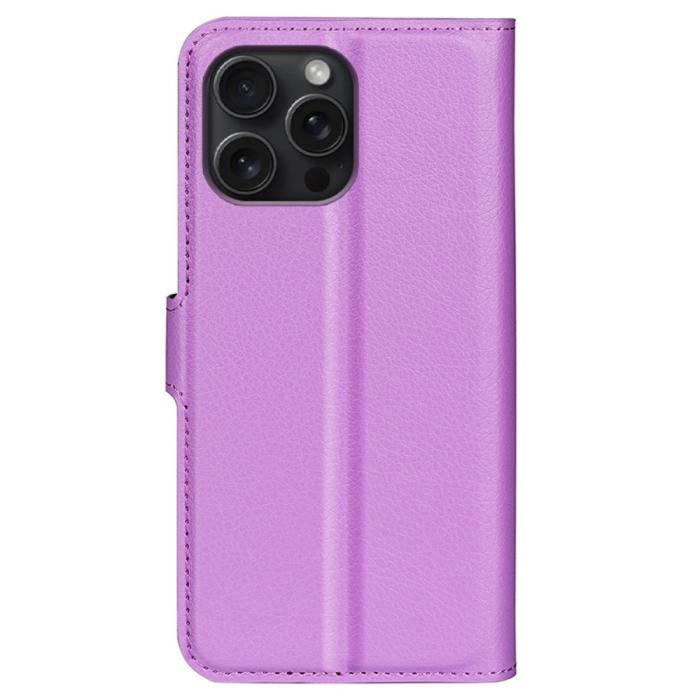 Bild 6, iPhone 16 Pro Fodral Litchi Läder Lila