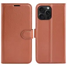 iPhone 16 Pro Fodral Litchi L&auml;der Brun