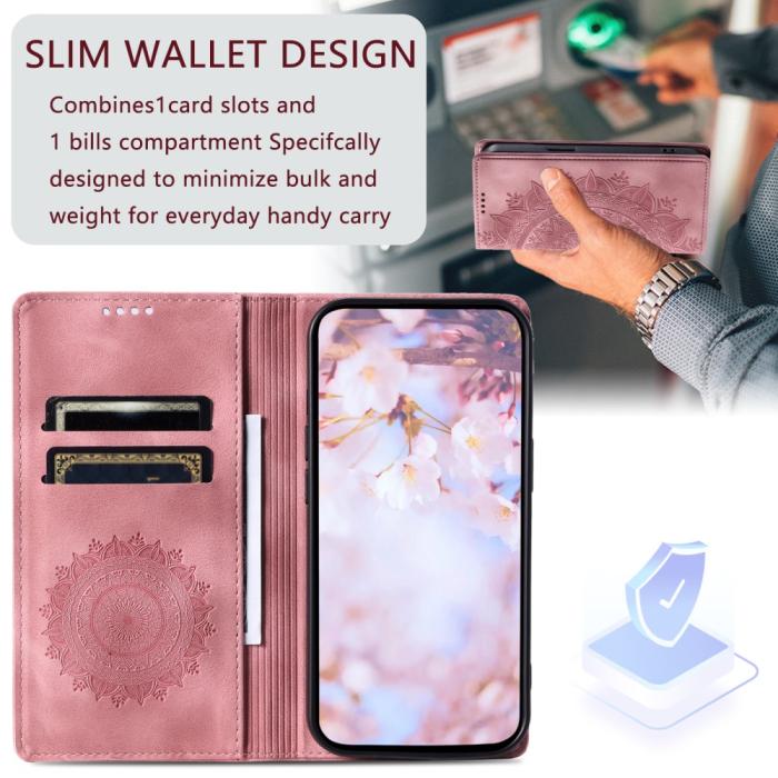 Bild 5, iPhone 17e / 16e Fodral Flip Mandala Läder Roséguld