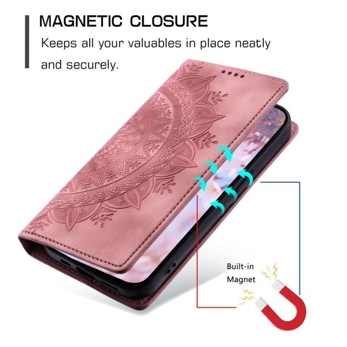 Bild 6, iPhone 17e / 16e Fodral Flip Mandala Läder Roséguld