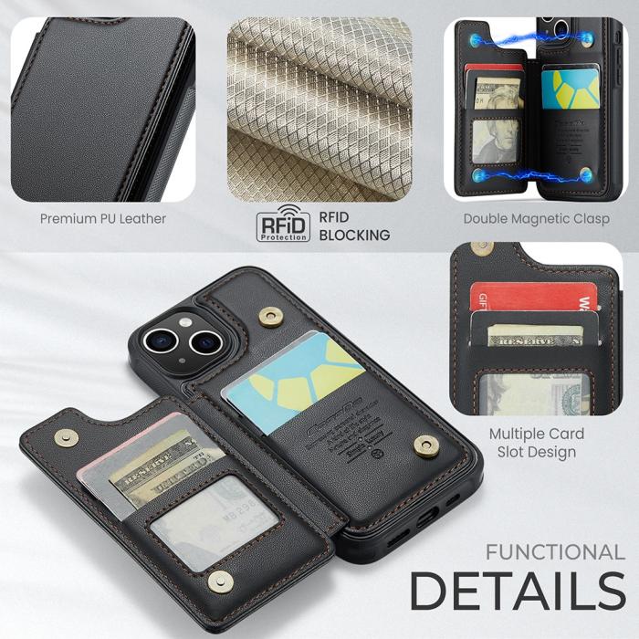 Bild 6, CASEME iPhone 15 Skal RFID Kickstand Plånbok Svart