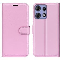 Motorola Edge 50 Pro 5G Litchi Läder Fodral Ljus Rosa