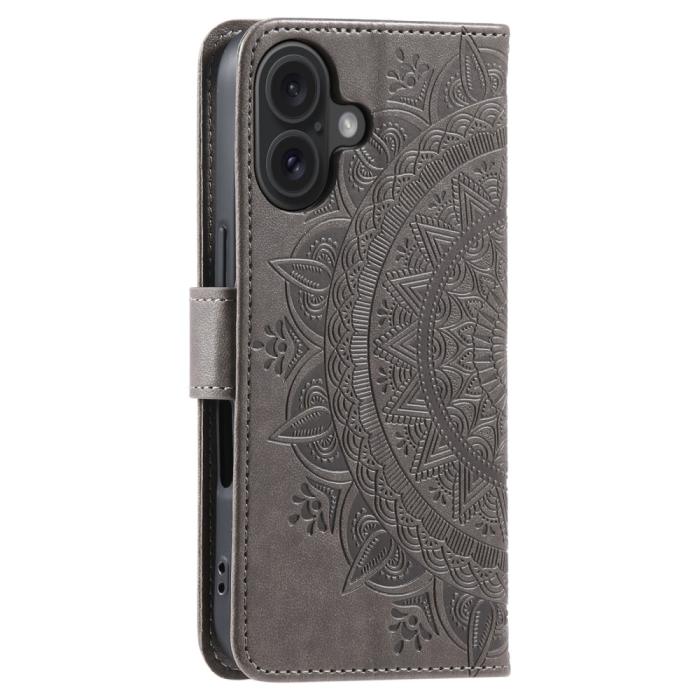 Bild 6, iPhone 16 Fodral Mandala Läder Grå