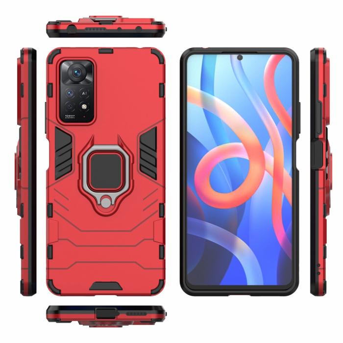 Bild 6, Xiaomi Redmi Note 11 Pro 5G Skal Armor Hybrid Ring Röd