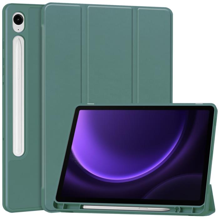 Bild 1, Samsung Galaxy Tab S9 FE Fodral Läder Pennhållare Svartgrön
