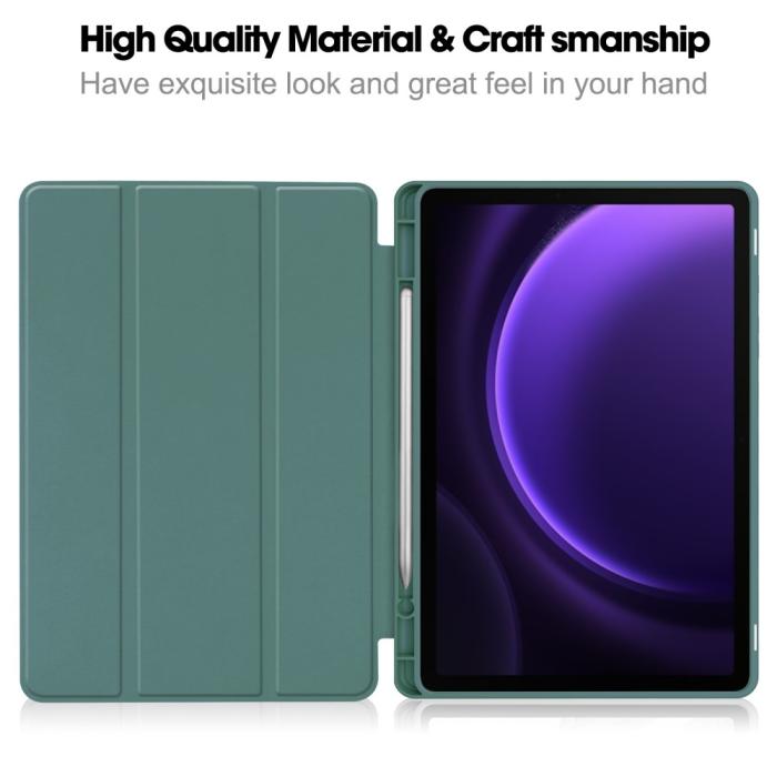 Bild 2, Samsung Galaxy Tab S9 FE Fodral Läder Pennhållare Svartgrön