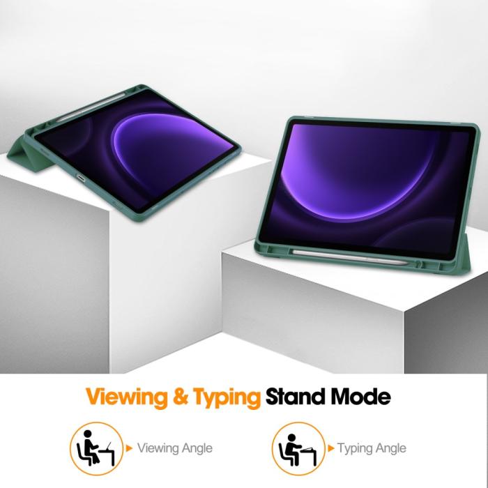 Bild 4, Samsung Galaxy Tab S9 FE Fodral Läder Pennhållare Svartgrön