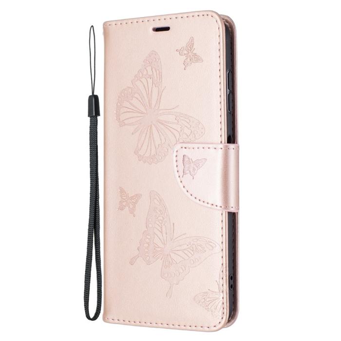 Bild 4, Nokia G10 / G20 Fodral Tryckt Butterfly Läder Roséguld