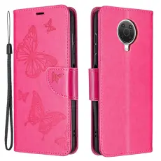 Nokia G10 / G20 Fodral Tryckt Butterfly L&auml;der Rosa