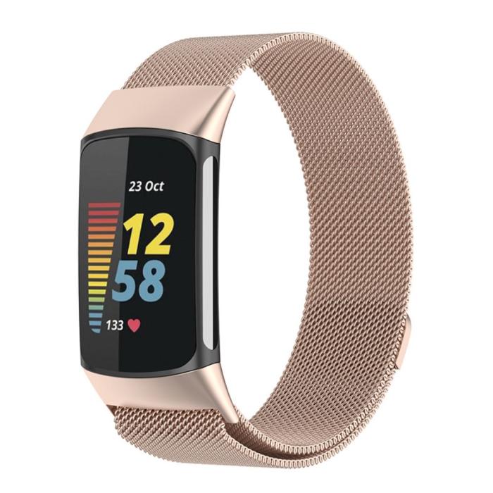 Bild 3, Fitbit Charge 6 / 5 Metall Armband Milanese Loop Champagne Guld